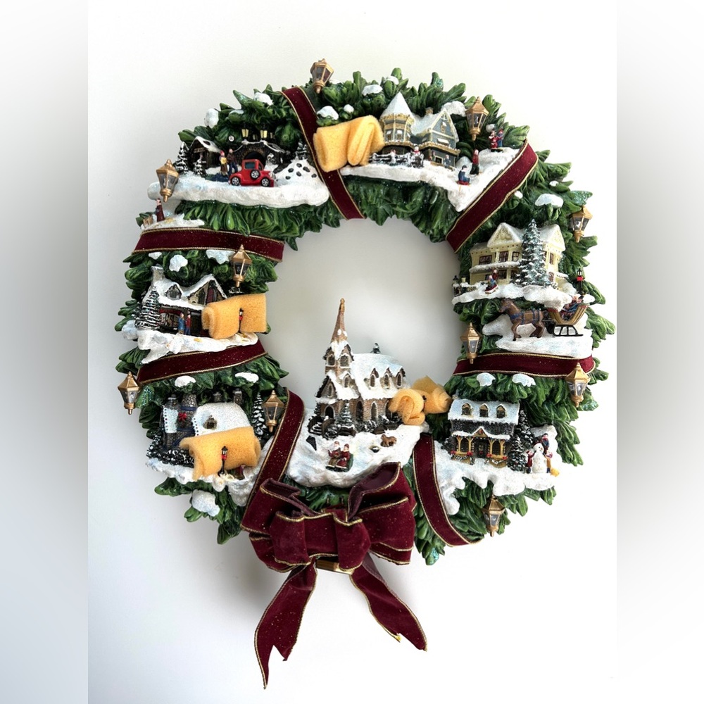 Thomas Kinkade Christmas Village Wreath- The Hamilton Collection
